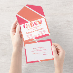 Invitation Tout En Un Oh Baby Dancing Lettres Baby shower de typographie