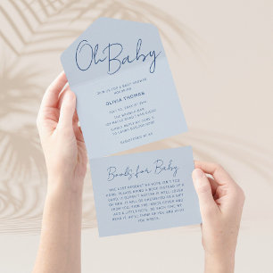 Invitation Tout En Un Oh Baby Dusty Bleu Baby shower minimal