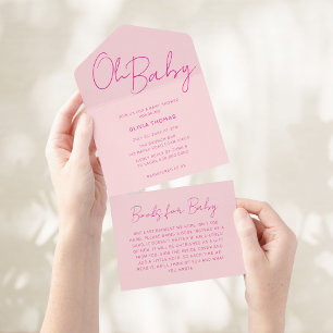 Invitation Tout En Un Oh Baby Pink Baby shower minimal