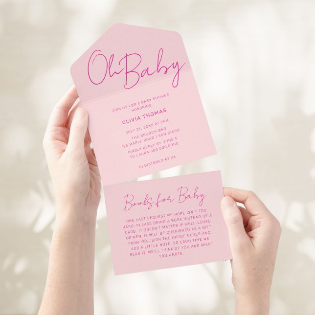 Invitation Tout En Un Oh Baby Pink Baby shower minimal (Créateur téléchargé)