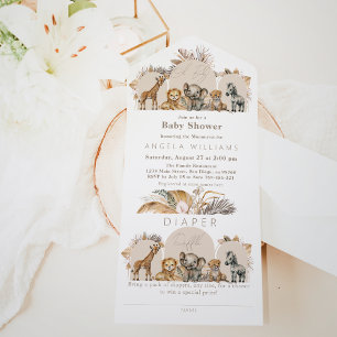 Invitation Tout En Un Oh Baby Safari Animaux Boho Baby shower