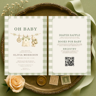 Invitation Tout en Un Oh Bébé Ours en Peluche Baby Shower de