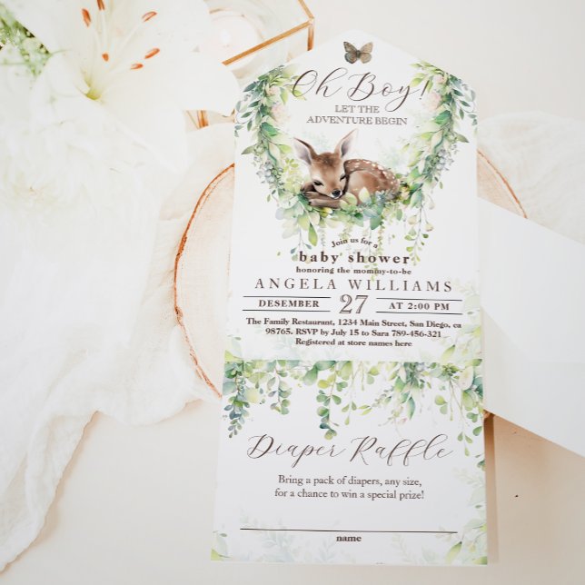 Invitation Tout En Un Oh Boy Adventure Baby shower de verdure (Créateur téléchargé)