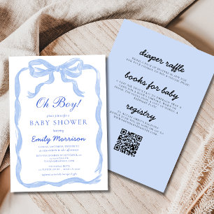 Invitation Tout en un Oh Boy Blue Ribbon Bow Baby shower