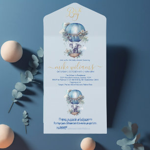 Invitation Tout En Un Oh garçon bleu aquarelle baby shower d'éléphant