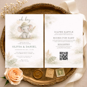 Invitation Tout en Un Oh Garçon Jungle Couples Baby Shower
