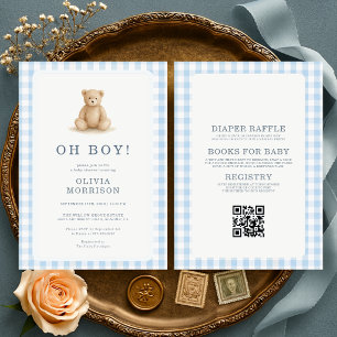 Invitation Tout en Un Oh Garçon Ours en Vichy Baby Shower