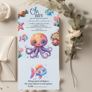 Invitation Tout En Un Oh Garçon Sous Le Baby shower De Mer