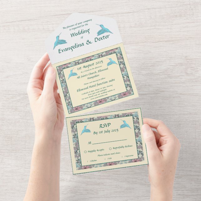 Invitation Tout En Un Oiseau de mer et Hibiscus (Déchirure)