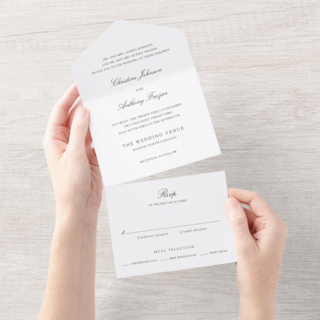 Invitation Tout En Un Old Money Black and White Classic Wedding (Déchirure)