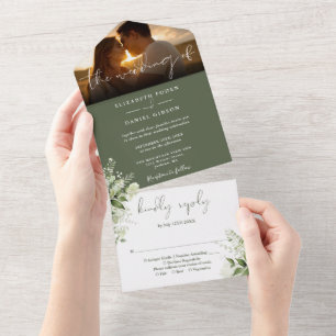 Invitation Tout En Un Olive Green Floral Green Mariage Photo