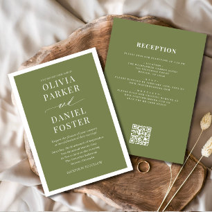 Invitation Tout en un Olive Green QR Code minimaliste Mariage
