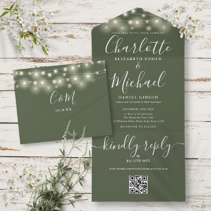 Invitation Tout En Un Olive String Lights QR Code Monogramme Mariage