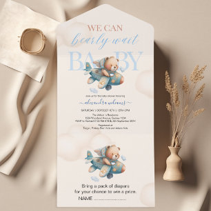 Invitation Tout En Un On peut attendre baby shower garçon