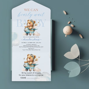 Invitation Tout En Un On peut attendre baby shower garçon