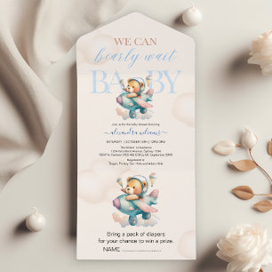 Invitation Tout En Un On peut attendre baby shower garçon