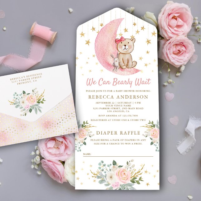 Invitation Tout En Un On Peut Attendre Le Baby shower D'Ours En Teddy Ro (Créateur téléchargé)