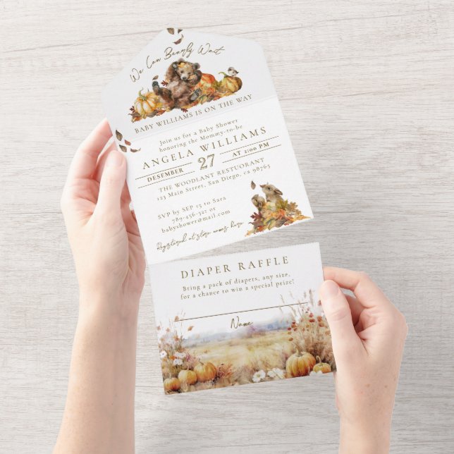 Invitation Tout En Un On peut attendre le Baby shower forestier d'automn (Déchirure)