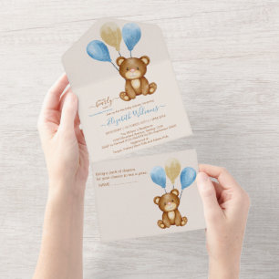 Invitation Tout En Un On peut attendre l'ours aquarelle