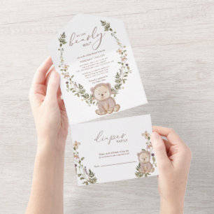 Invitation Tout En Un On Peut Attendre Teddy Bear Baby shower