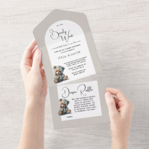 Invitation Tout En Un On Peut Attendre Teddy Bear Baby shower