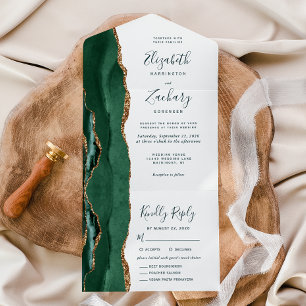 Invitation Tout En Un Options de repas en or vert émeraude pour mariage