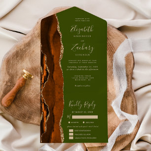 Invitation Tout En Un Options de repas vert olive Agate or rouille Maria