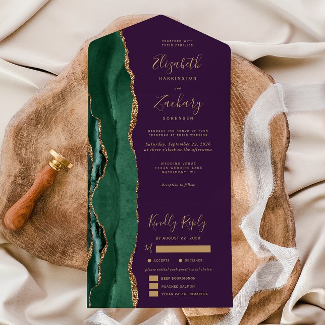 Invitation Tout En Un Options de repas violet Agate Vert Emeraude Mariag (Créateur téléchargé)