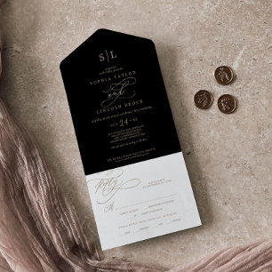 Invitation Tout En Un Or Monogramme Mariage Calligraphié Romantique No