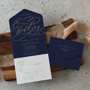 Invitation Tout En Un Or Romantique Calligraphié   Nuit Le Mariage De Al