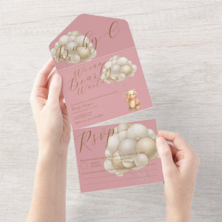 Invitation Tout En Un Or rose nous pouvons attendre Baby shower