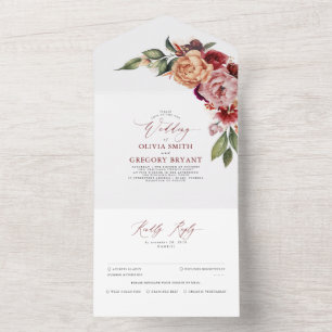 Invitation Tout En Un Orange Bourgogne et rose Floral ChFall