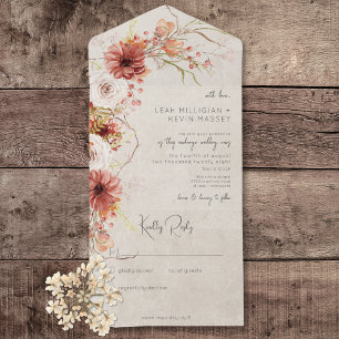 Invitation Tout En Un Orange Brûlé & Crème Boho Floral Sans Dîner