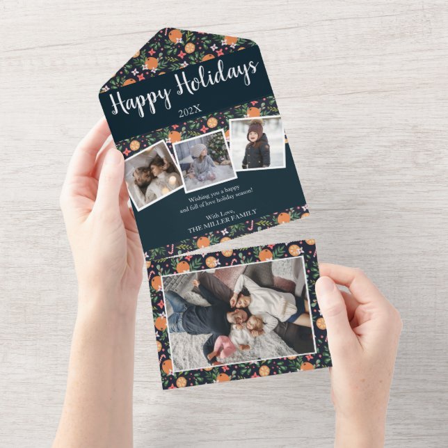 Invitation Tout En Un Oranges séchées Noël 4 photos toutes en une seule  (Déchirure)