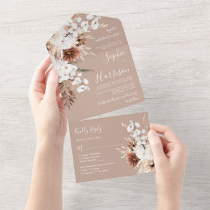 Invitation Tout En Un Orchidée florale Rose Dusty Mariage Boho beige Mau