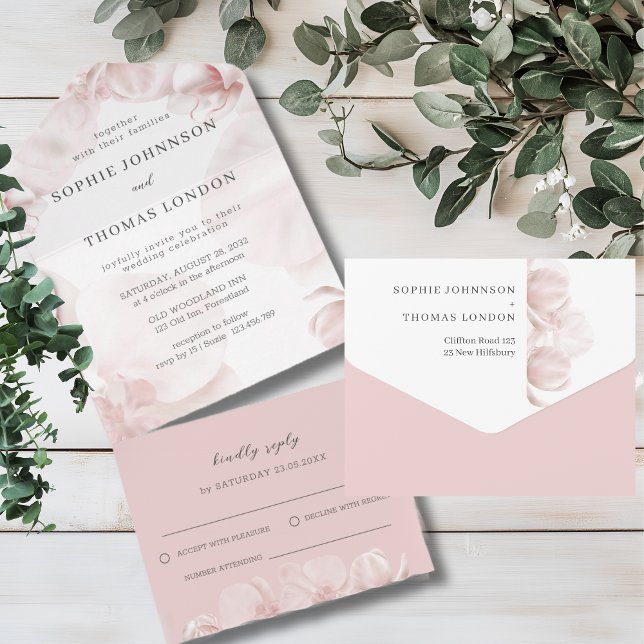 Invitation Tout En Un Orchidée rose poussiéreuse Tout en un mariage Invi (Créateur téléchargé)