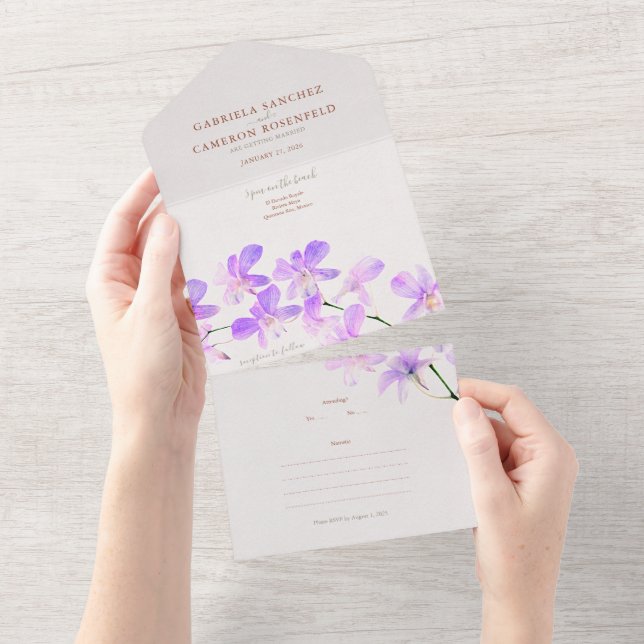 Invitation Tout En Un Orchidées Florales Aquarelles Terracotta Mariage (Déchirure)