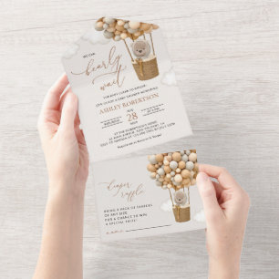 Invitation Tout En Un Ours, Balloons Beiges, Balloon À Air Chaud, Baby s