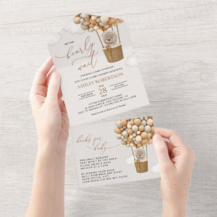 Invitation Tout En Un Ours, Balloons Beiges, Balloon À Air Chaud, Baby s