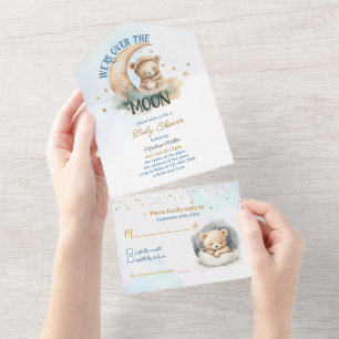 Invitation Tout En Un Ours En Teddy Survolant Le Baby shower Du Garçon L