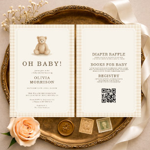 Invitation Tout en Un Ours en Vichy Fête Bébé Oh Bébé