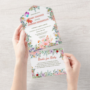 Invitation Tout En Un Ours mou en peluche avec baby shower floral à ball