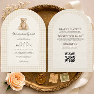 Invitation Tout en Un Ourson Attendez Baby Shower