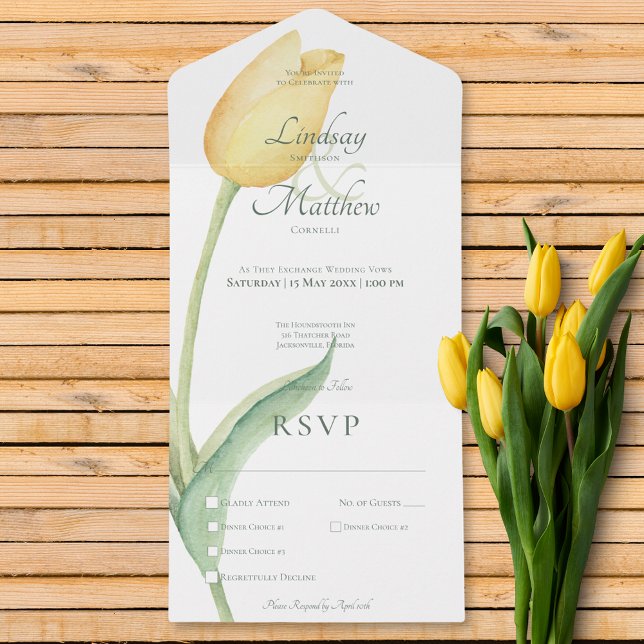 Invitation Tout En Un Pale Yellow Tulip Solo Dîner Moderne (Pale Yellow Tulip Solo Modern Dinner All In One Invitation)