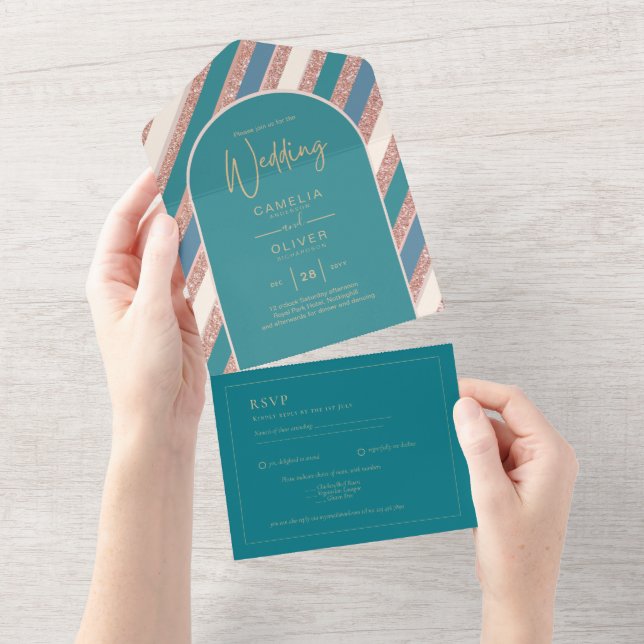 Invitation Tout En Un Palette de Couleur Champagne Turquoise Rose Gold W (Déchirure)