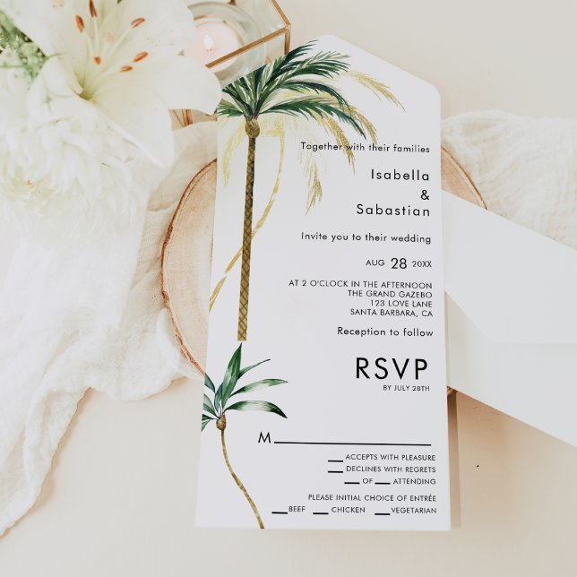 Invitation Tout En Un Palm Tree Destination Entree Choix du Mariage RSVP (Créateur téléchargé)