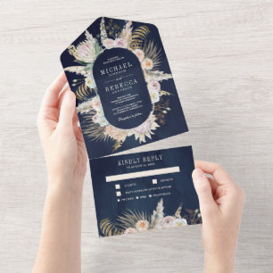 Invitation Tout En Un Palm Tropical Pampas Grass Floral Marine Mariage
