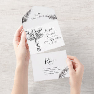 Invitation Tout En Un Palmier tropical Mariage Abstrait main tiré