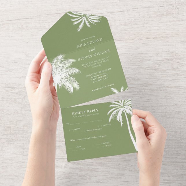 Invitation Tout En Un palmier vert mariage tropical (Déchirure)