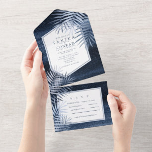 Invitation Tout En Un Palmiers Tropicaux de Minuit Bleu ID1322